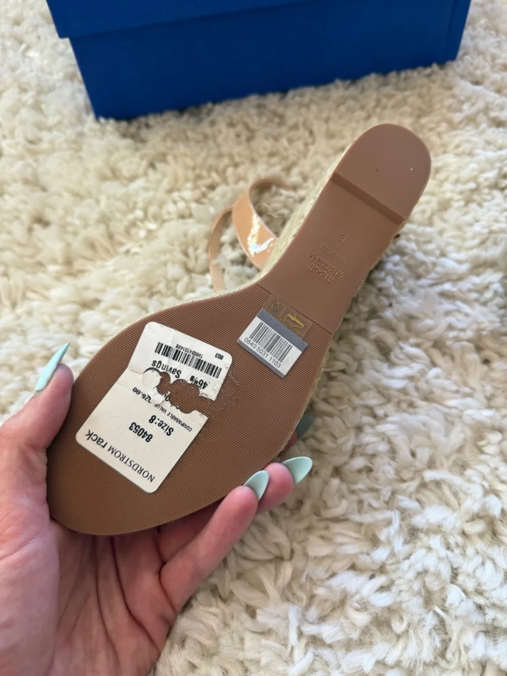 Patent leather wedge sandals NWT Stuart Weitzman Patent Nude/Tan Espadrille Wedg